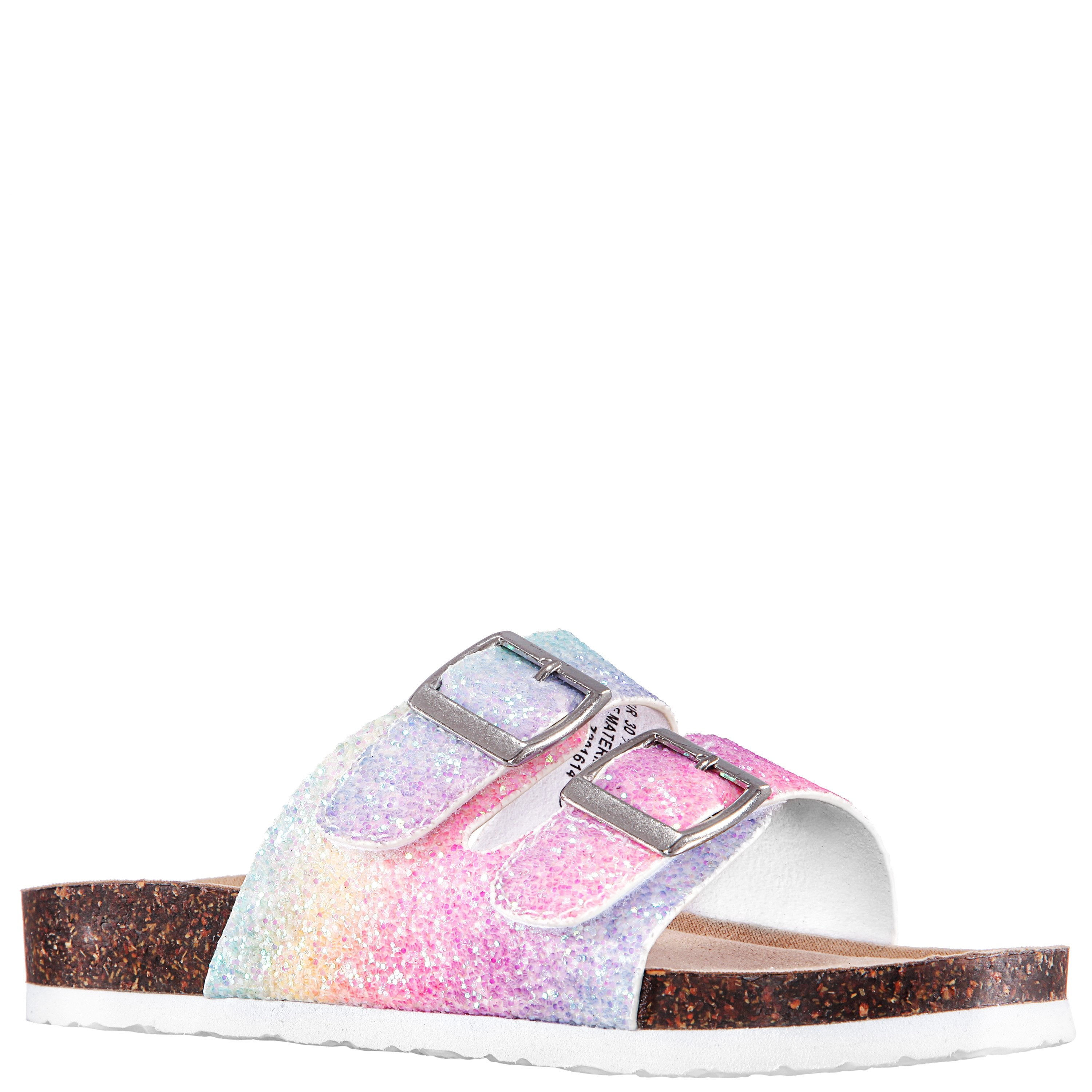 KIDPIK Girls Sandal Rainbow Glitter Buckle Slides Size 1 Youth