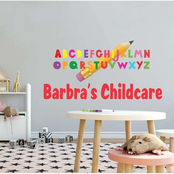 KIDS DAYCARE - Child Care Educational English Alphabet Decoration Multicolored Letters Pencil Design Customized Name Vinyl Wall Decal Sticker 10" x 5"