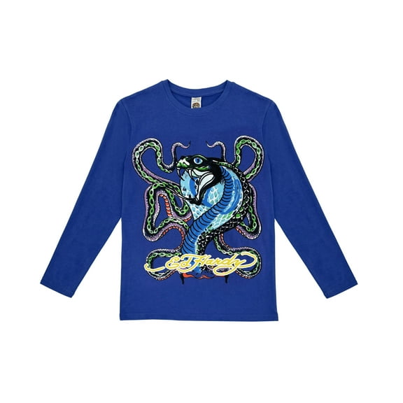 Ed Hardy Kids Long Sleeve Graphic T-Shirt Neon Snake Print