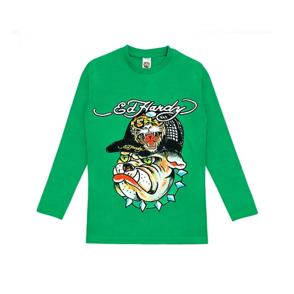 Ed Hardy Kids Long Sleeve Graphic T-Shirt Neon Snake Print
