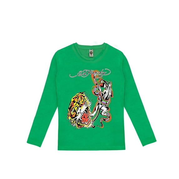 Ed Hardy Kids Long Sleeve Graphic T-Shirt Panther Lion Print