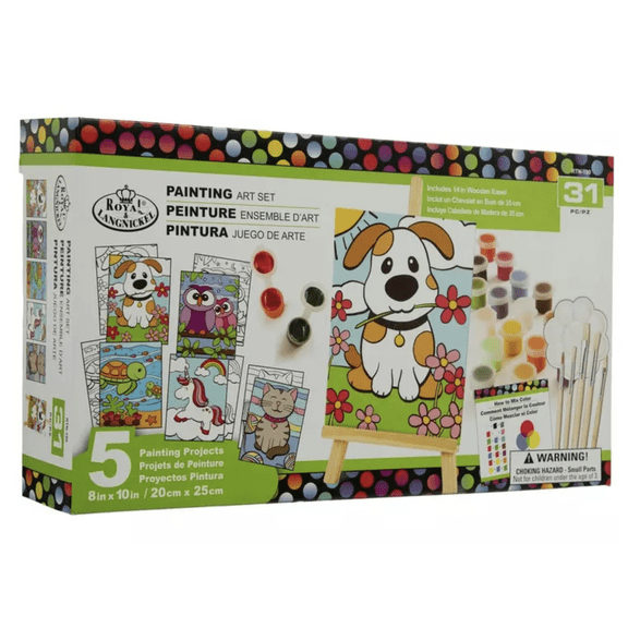 KIDS PAINTING ART SET ROYAL LANGNICKEL 31 PCS EASEL Palette Paint Brushes Canvas