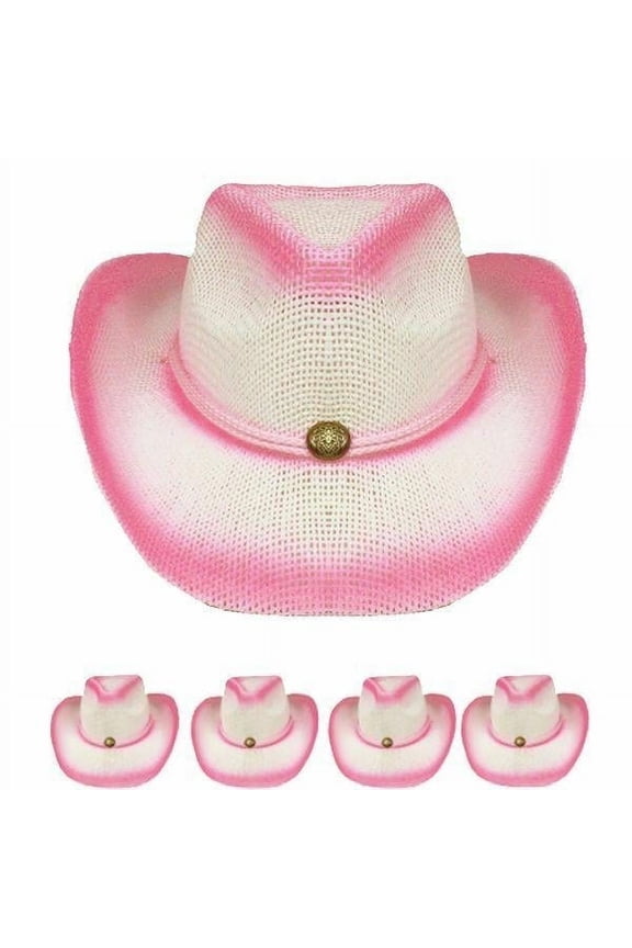 KIDS PINK OMBRE Cowboy Hat Girls Summer SHAPEABLE Beach WESTERN Cowgirl - New with box/tags
