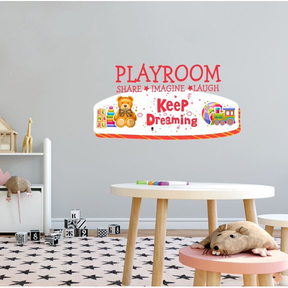 KIDS PLAYROOM - Vinyl Art Home Bedroom Kids Toys Decoration Playroom Share Imagine Laugh Keep Dreaming Inspirational Quotes Design Multicolored Wall Decal 10" x 5"