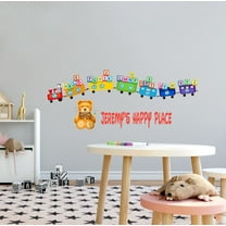 KIDS ROOM - Customized Name Lettering Art Decoration Sticker Teddy Bear Train Toys Design Multicolored Alphabet Cubes Kids Playroom Vinyl Wall Decal 10" x 4"