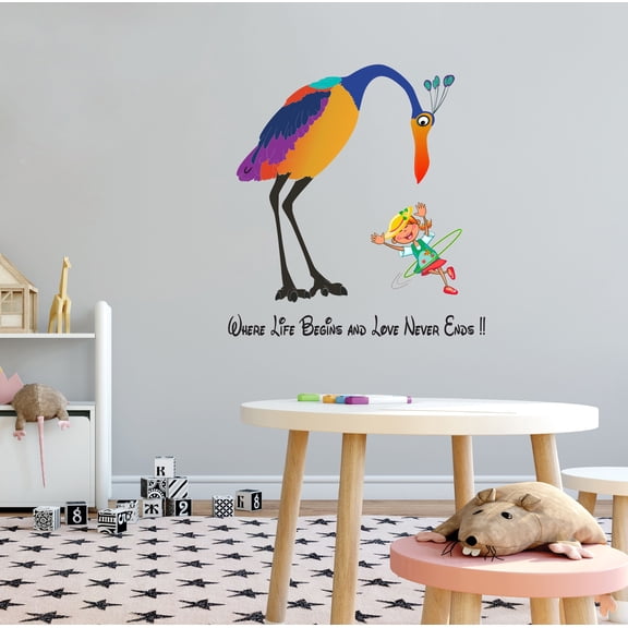 KIDS ROOM - Home Living Room Animal Decoration Peacock Bird Design Where Life Begins And Love Never Ends Vinyl Lettering Art Quotes Wall Decal Sticker 27" x 30"