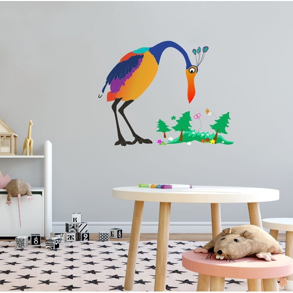 KIDS ROOM - Kids Playroom Multicolored Peacock Bird Animal Mini Pine Trees Butterflies & Flowers Décor Sticker Removable Home Bedroom Vinyl Wall Decal 10" x 8"