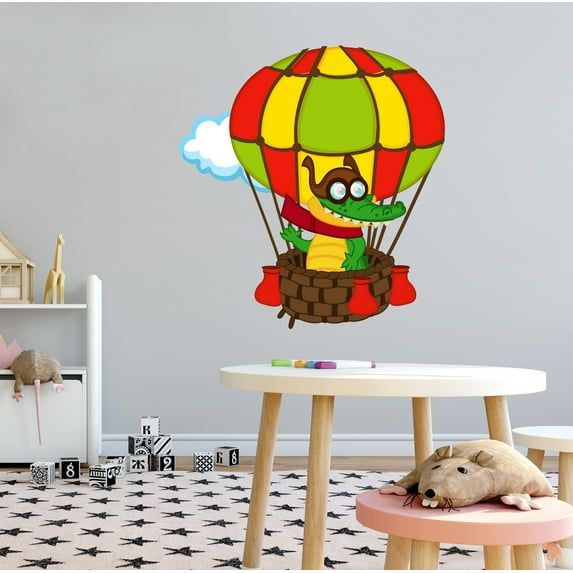 KIDS ROOM - Multicolored Alligator Crocodile Balloon Pilot Decoration Hot Air Balloon Design Removable Vinyl Kids Bedroom Nursery Wall Decal Sticker 32" x 40"