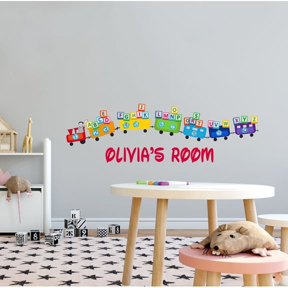KIDS ROOM - Multicolored Train English Alphabet Cubes Toys Vinyl Personalized Name Decoration Sticker Educational Design Removable Kids Bedroom Wall Decal 10" x 3"