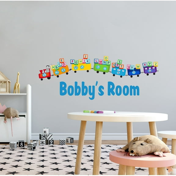 KIDS ROOM - Removable Educational Home Decoration Sticker Train Toy Alphabet Cubes Multicolored Design Kids Bedroom Customized Name Vinyl Wall Decal 10" x 4"