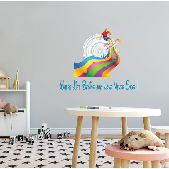 KIDS ROOM - Summer Themed Vinyl Decoration Sticker Sea Surfer Rainbow Wave Design Inspirational Quotes Lettering Art Kids Bedroom Wall Decal Sticker 30" x 24"