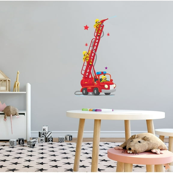 KIDS ROOM - Vinyl Kids Bedroom Fire Fighter Toys Fire Truck Engine Decoration Sticker Multicolored Design Nursery Kids Playroom Home Wall Decal 10" x 20"