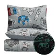 thumbnail image 1 of KIDS RULE 3-Piece Gamer Glow in The Dark Comforter Set, with 1 Full Bed Size Comforter and 2 Standard Pillowcase, Game Controllers Print, Blue, Grey, Gifts for Kids - Full, 1 of 7