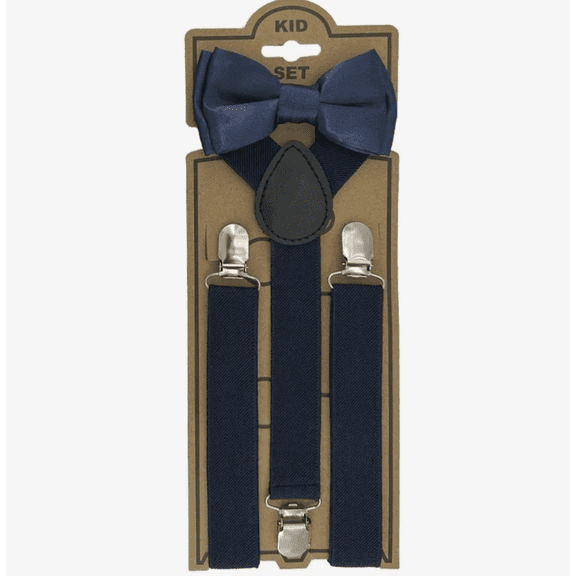 Kids Navy Blue Suspenders and Bowtie Set Child Size Suspender Bow Tie Set