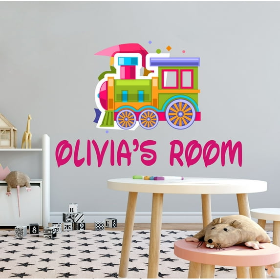KIDS TOYS - Vinyl Kids Room Personalized Name Decoration Sticker Multicolored Train Toy Design Removable Home Art Wall Decal 20" x 14"