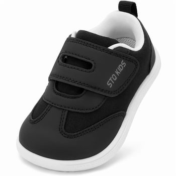 STQ KIDS Toddler Shoes Wide Toe Box Barefoot Shoe Lightweight Kids Walking Sneakers Non-Slip Zero Drop Running Tennis Gym Sneaker Breathable Black White Toddler Size 8