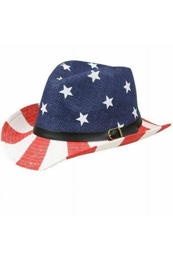 American FLAG Cowboy Hat WESTERN Cowboy Cowgirl Child Paper Straw - New with box/tags