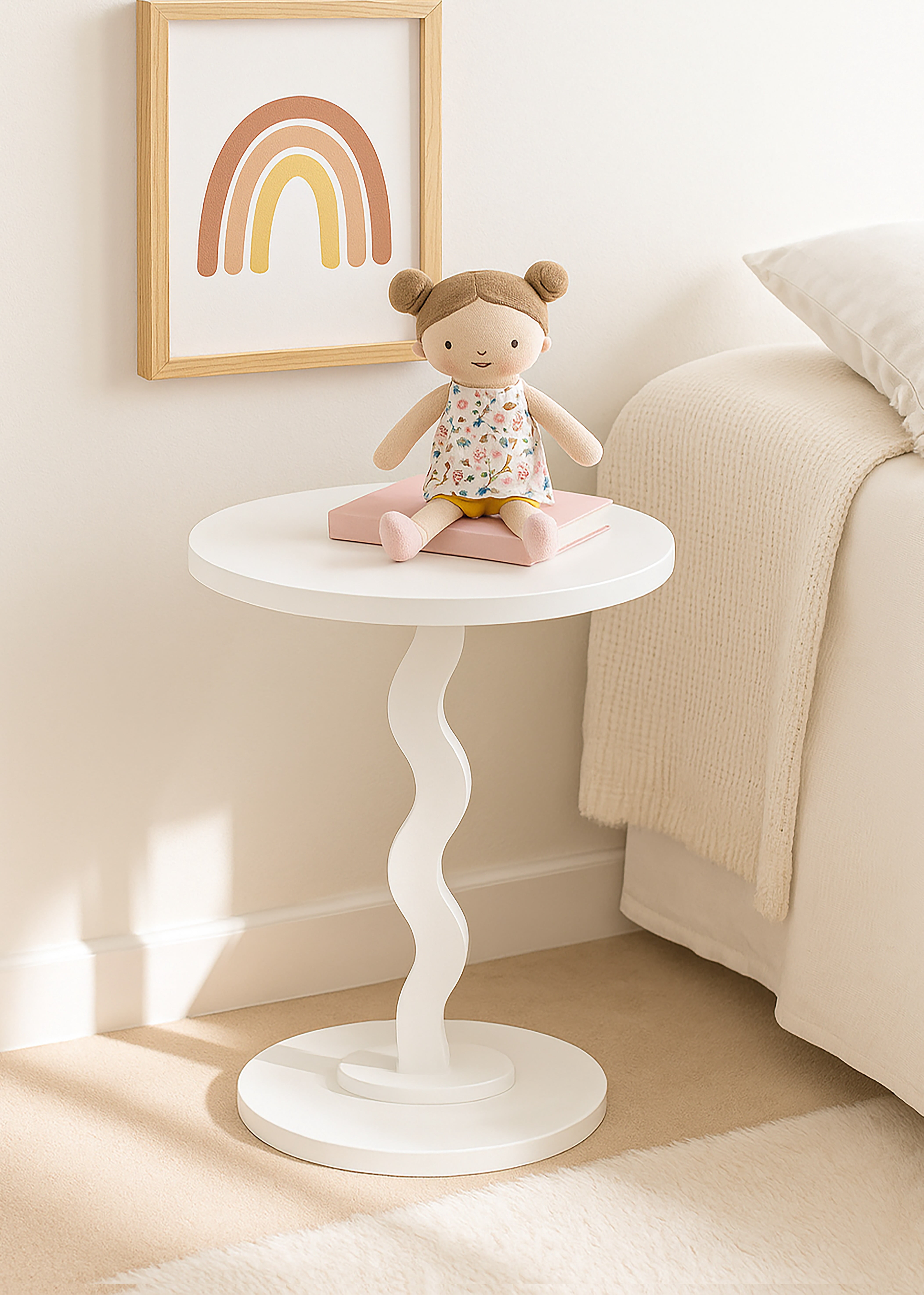 Mainstays Kids Wood Wavy Side Table, Brilliant White