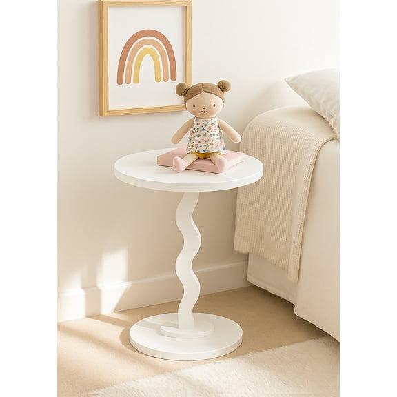 Mainstays Kids Wood Wavy Nightstand Side Table,  Brilliant White