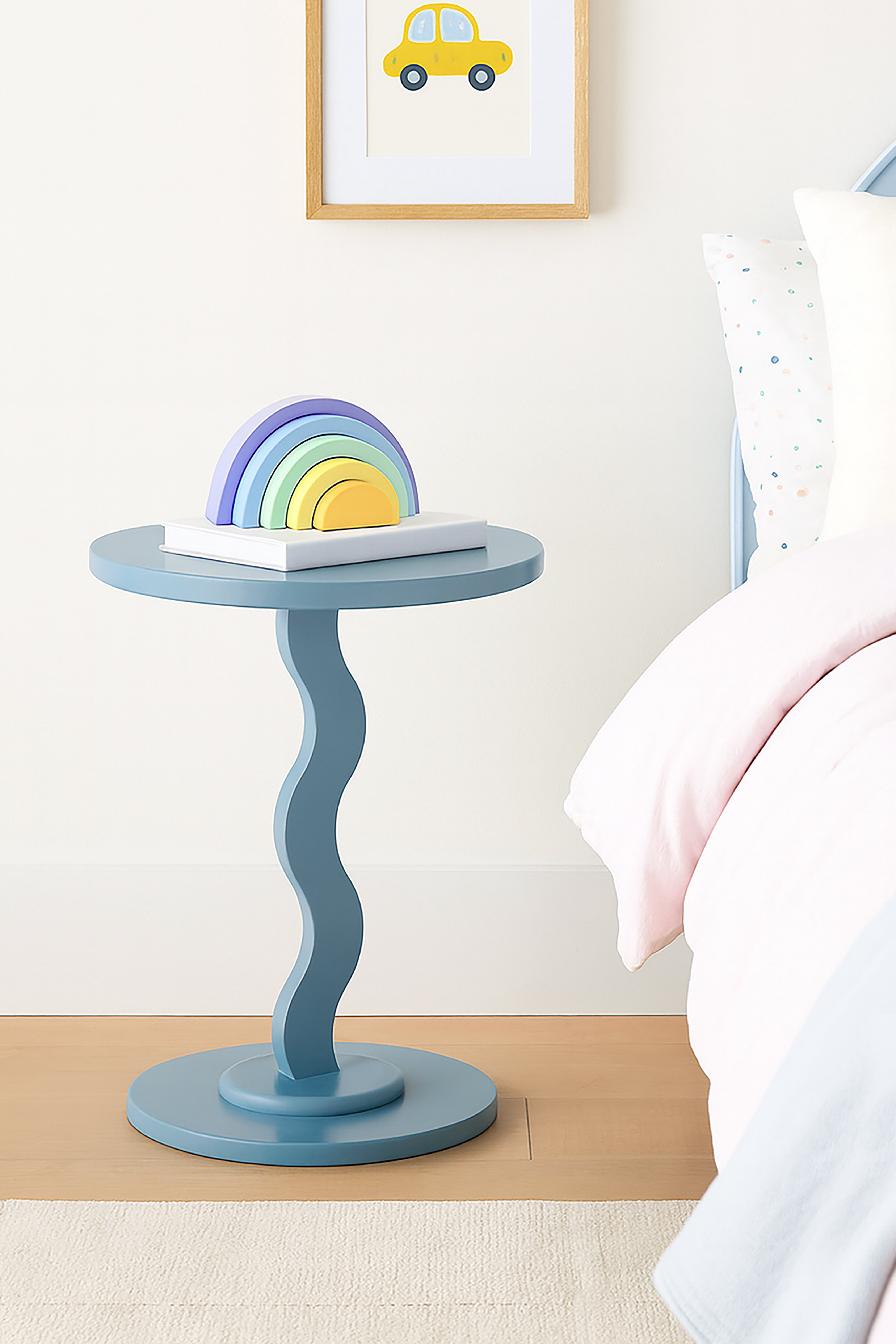 Mainstays Kids Wood Wavy Side Table, Bluestone