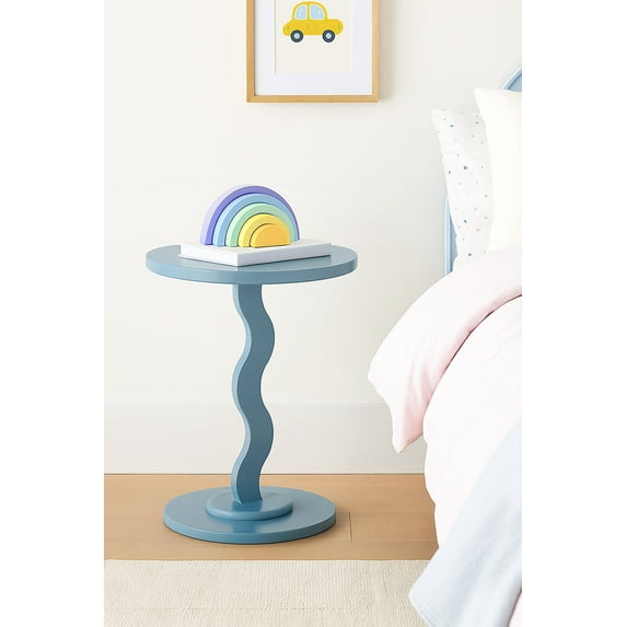 Mainstays Kids Wood Wavy Nightstand Side Table, Bluestone