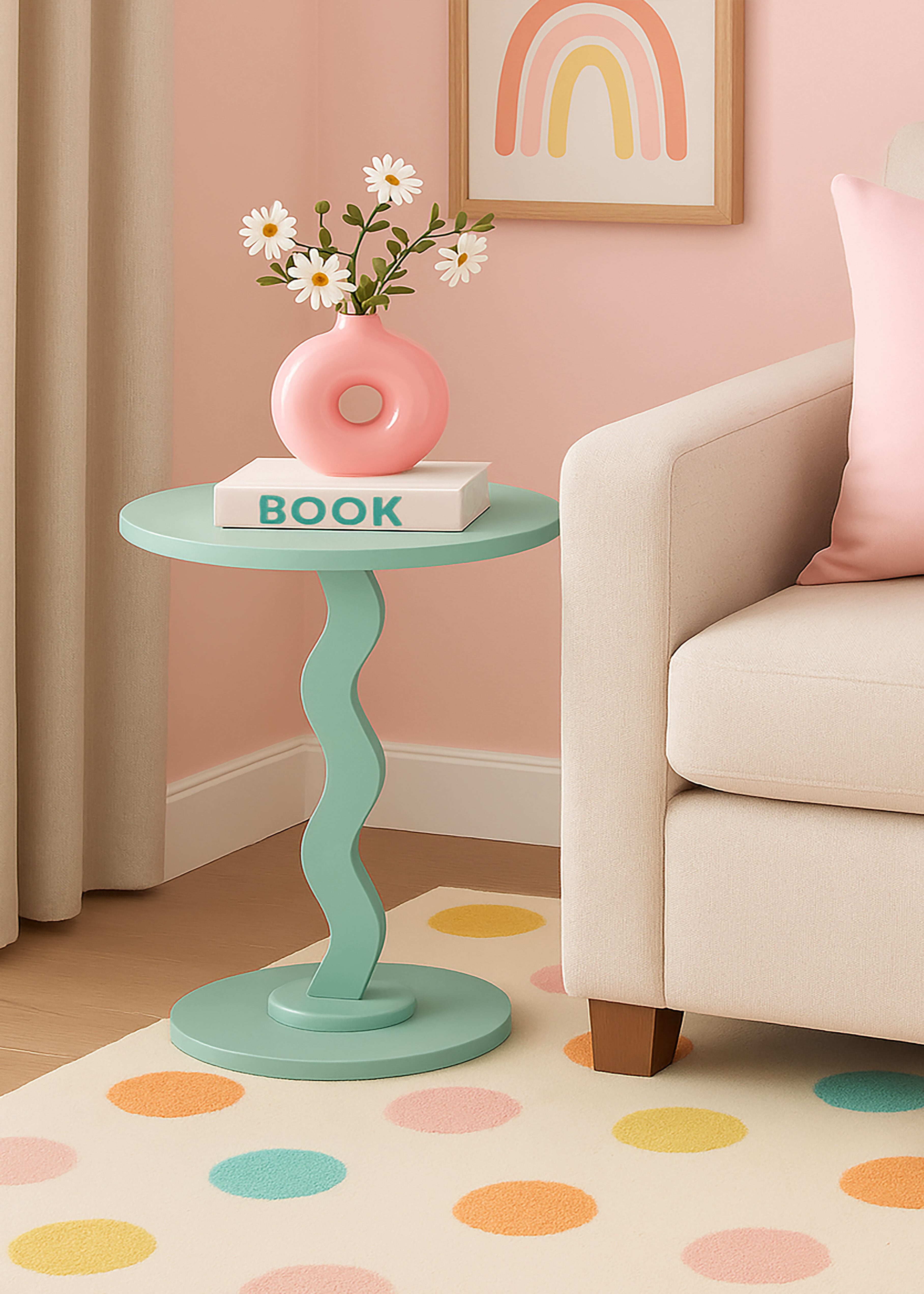 Mainstays Kids Wood Wavy Side Table, Frosty Spruce