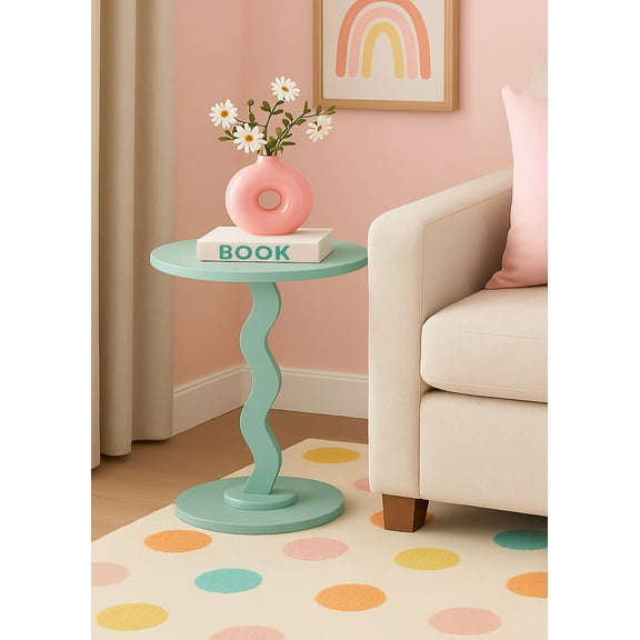 Mainstays Kids Wood Wavy Nightstand Side Table, Frosty Spruce