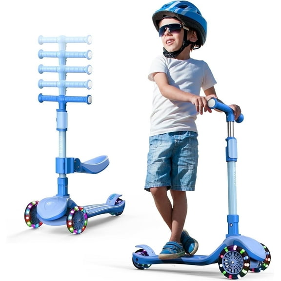 Kidscoter 2-in-1 Adjustable Kick Scooter w/ Seat, LED Wheels, Ages 3-12, Blue