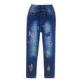 thumbnail image 1 of KIDSCOOL SPACE Girls Embroidered Jeans,4-15T Ribbed Elastic Waist Denim Pants,7-8 Years, 1 of 7