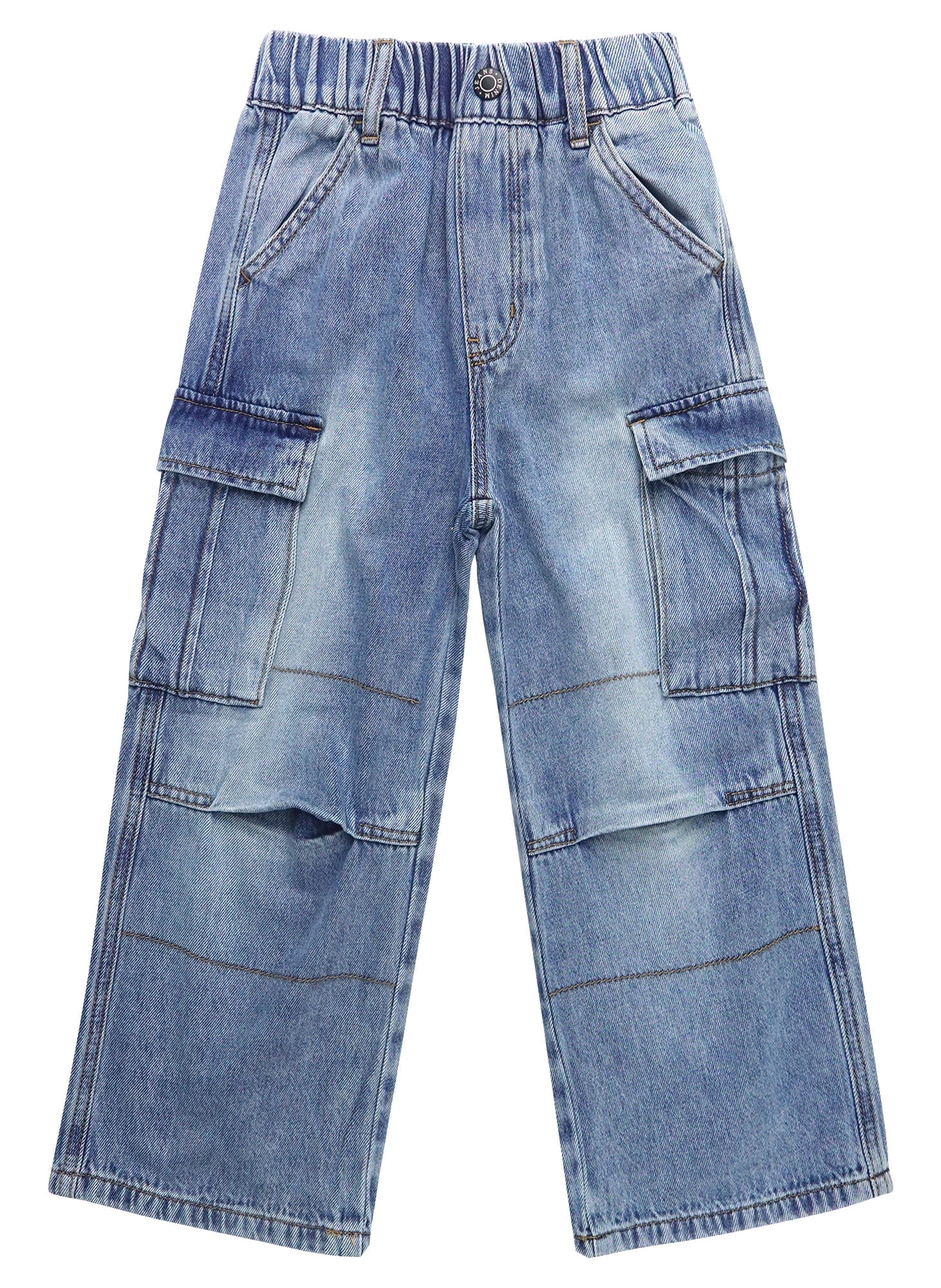 KIDSCOOL SPACE Jean Fille Leg Wide Déchiré - Slim Fit Denim Élastique Pour Enfant 4-11 Ans