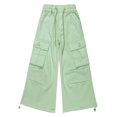 thumbnail image 1 of KIDSCOOL Girls Cargo Denim Jeans Elastic Drawstring Waist Wide Leg Pants,Green,8-9 Years, 1 of 7