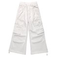 thumbnail image 1 of KIDSCOOL Girls Cargo Denim Jeans Elastic Drawstring Waist Wide Leg Pants,White,5-6 Years, 1 of 7