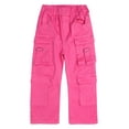 thumbnail image 1 of KIDSCOOL SPACE 8-Pocket Girls Wide-leg Denim Pants, 5-14T Ribbed Elastic Waist with D-ring Loops Cargo Jeans,Pink,4-5 Years, 1 of 7