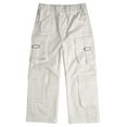 thumbnail image 1 of KIDSCOOL SPACE 8-Pocket Girls Wide-leg Denim Pants, 5-14T Ribbed Elastic Waist with D-ring Loops Cargo Jeans,White,12-13 Years, 1 of 7