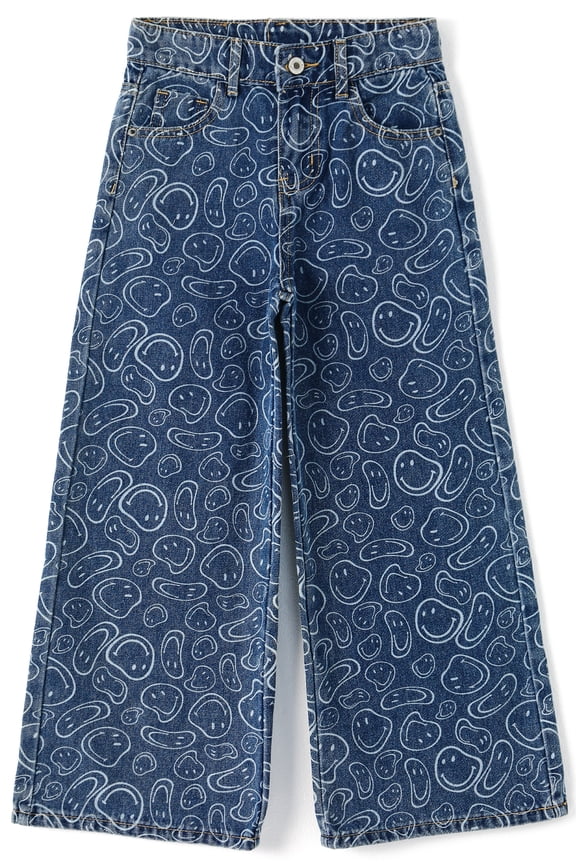 KIDSCOOL Little Big Girls Wide Leg Denim Pants Loose Casual Baggy Jeans,Light Blue,7-8 Years