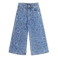 thumbnail image 1 of KIDSCOOL SPACE All Over Smiling Face Print Girls Wide-leg Denim Pants, 5-14T Elastic Waist Loose Leg Jeans,Light Blue,8-9 Years, 1 of 6