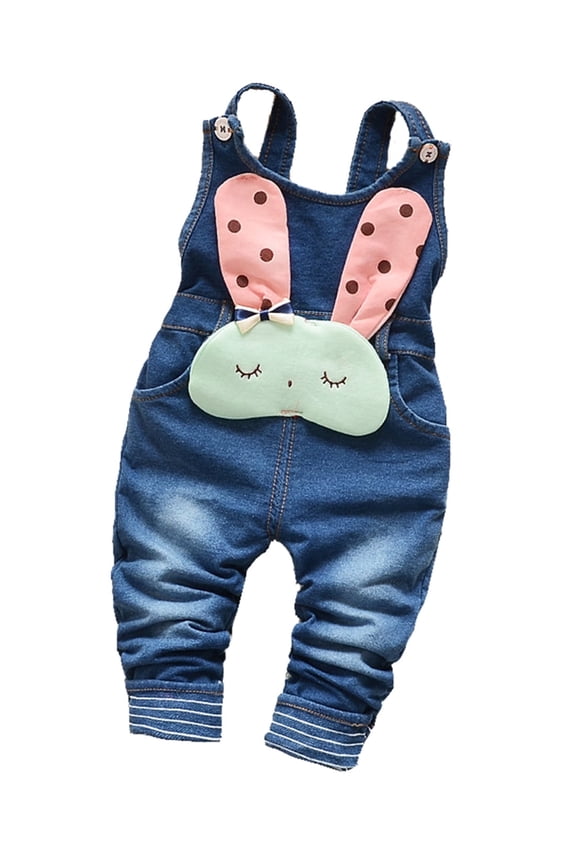 Baby 3D Bunny Cartoon Soft Cotton Knitted Jeans Overalls,2-3 Years