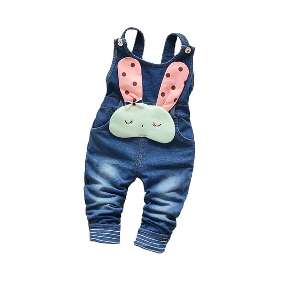 KIDSCOOL SPACE Baby 3D Bunny Cartoon Soft Cotton Knitted Jeans Overalls,3-6 Months