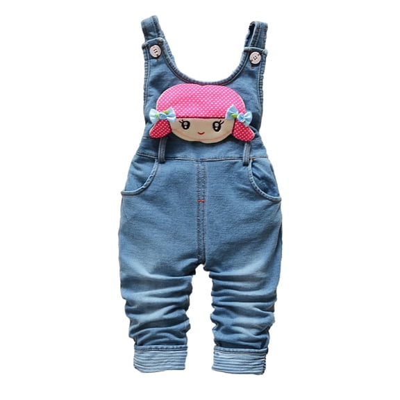 KIDSCOOL SPACE Baby 3D Bunny Cartoon Soft Cotton Knitted Jeans Overalls,3-6 Months