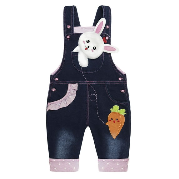 KIDSCOOL SPACE Baby 3D Bunny Cartoon Soft Cotton Knitted Jeans Overalls 4T