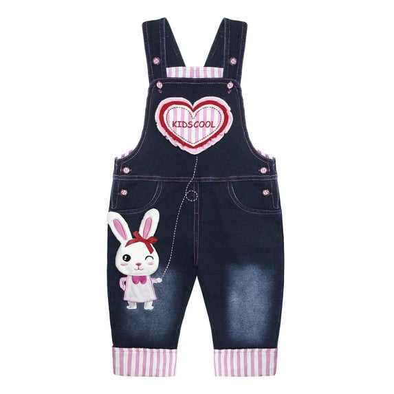 KIDSCOOL SPACE Baby 3D Bunny Cartoon Soft Cotton Knitted Jeans Overalls 6M