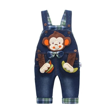 KIDSCOOL SPACE Baby Boy 3D Monkey Jean Leisure Overalls,3-6 Months