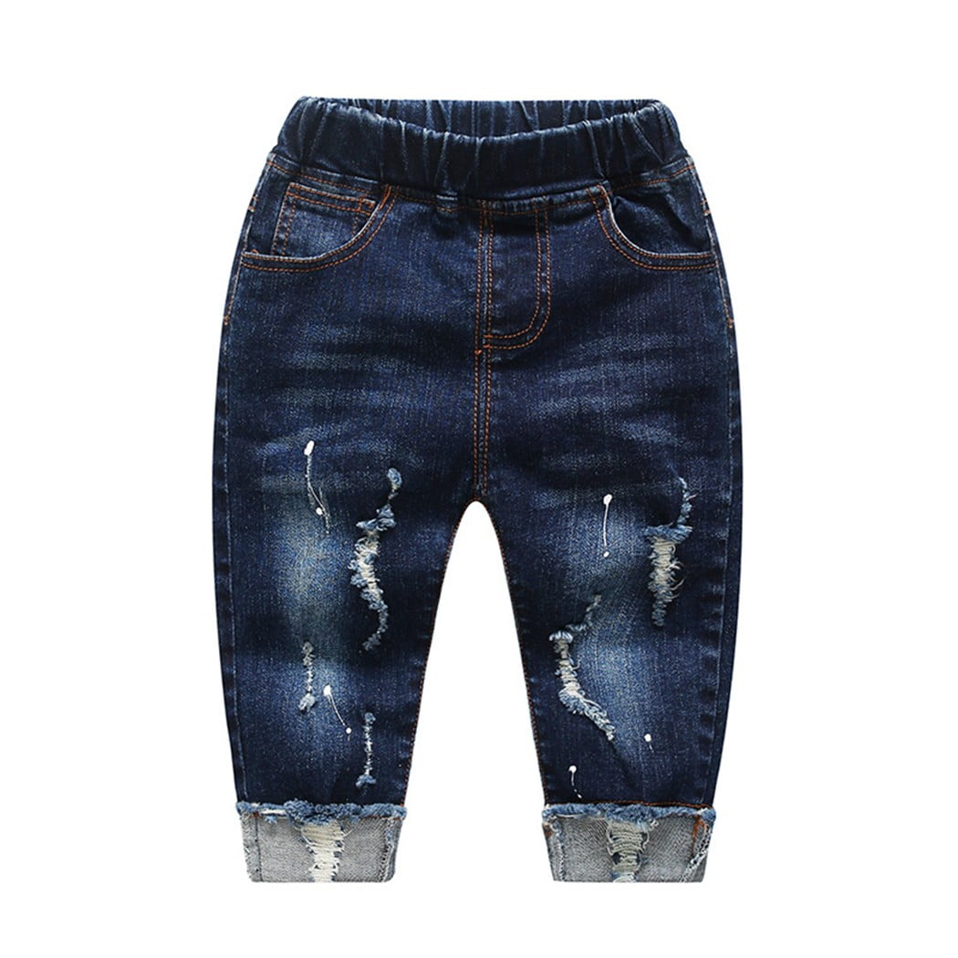 Jeans Sweatpants Pants Blue Denim Raw Edge Elastic Band Willowed Grow Along  Fashion Handmade Mummelito Baby Boy Girl -  Israel