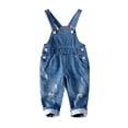 thumbnail image 1 of KIDSCOOL Toddler Baby Denim Overalls Ripped Holes Jean Bib Romper Jumpsuit, 18-24 Months, 1 of 8