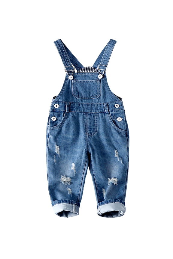 KIDSCOOL Toddler Baby Denim Overalls Ripped Holes Jean Bib Romper Jumpsuit, 2-3 Years