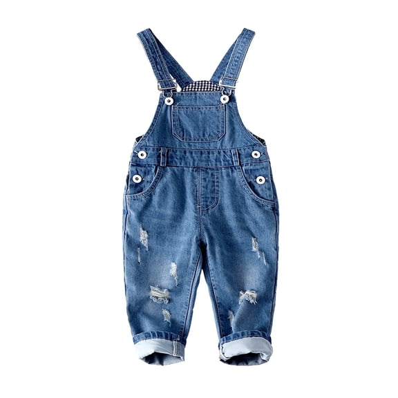 KIDSCOOL SPACE Baby Boy Girl Jean Overalls,Toddler Ripped Denim Cute Workwear, 2-3 Years