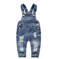 thumbnail image 1 of KIDSCOOL SPACE Baby Boy Girl Ripped Denim Cute Workwear Jean Overalls, 2-3 Years, 1 of 8