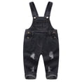 thumbnail image 1 of KIDSCOOL Toddler Baby Denim Overalls Ripped Holes Jean Bib Romper Jumpsuit,Black,18-24 Months, 1 of 8