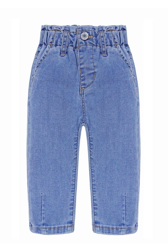 KIDSCOOL Baby Denim Jeans Unisex Toddler Ribbed Elastic Waist Pants,Light Blue,6-9 Months