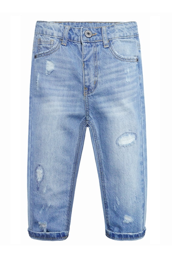 KIDSCOOL Baby Denim Jeans Unisex Toddler Elastic Waist Ripped Pants,Light Blue,2-3 Years